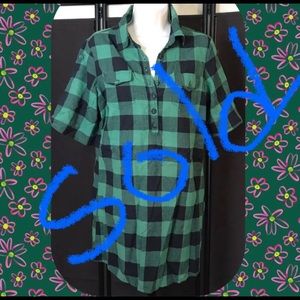 JET SET M Green PLAID "90s Style" tunic